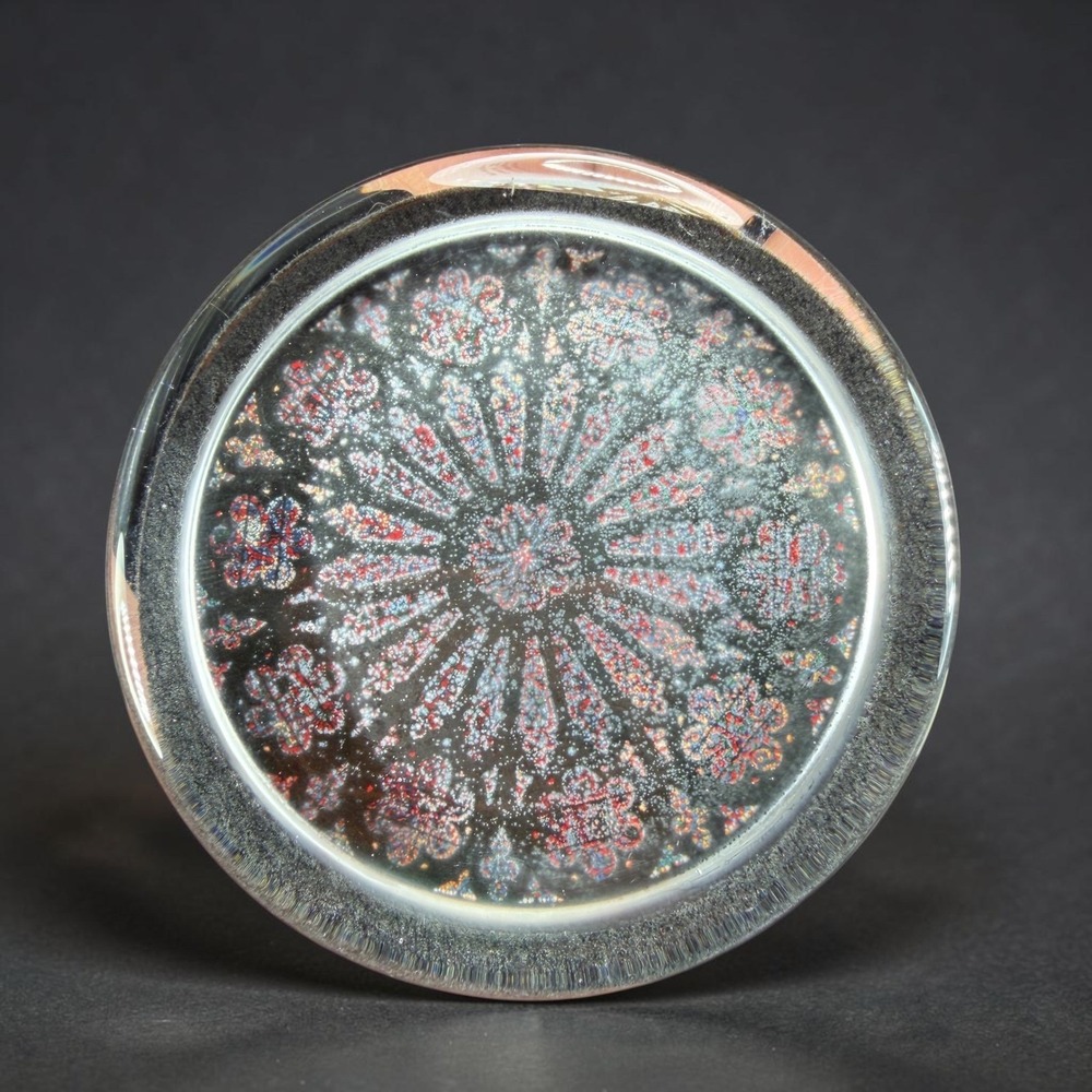 Vintage Rose Window‎ Stained Glass Pattern Glass Paperweight Flat Round 3.5 Inch